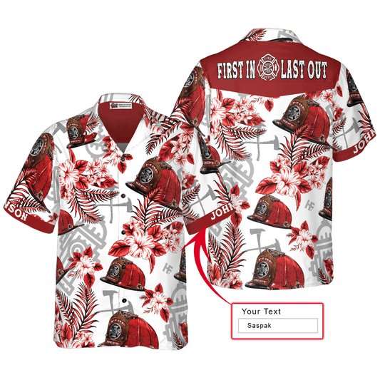 Firefighter Custom Name Hawaiian Shirt, Personalized Red Texas Bluebonnet Aloha Shirt For Men - Perfect Gift For Men, Firefighter , Husband, Boyfriend, Friend, Family - Amzanimalsgift