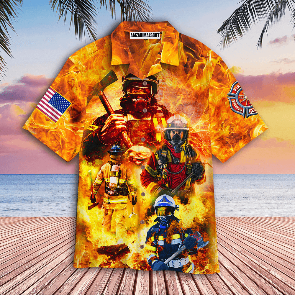 Firefighter Hawaiian Shirt, 4th Of July Independence Day Memorial Day Firefighter Family Country Feel Safe Aloha Hawaiian Shirts For Men Women Summer - Amzanimalsgift