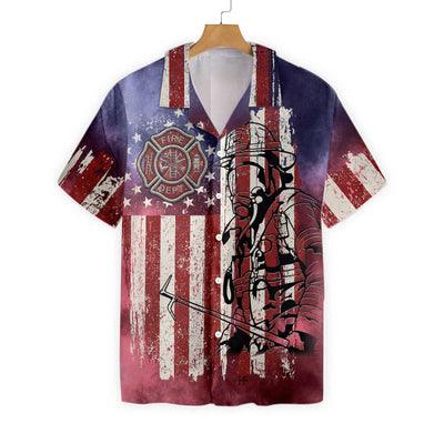 Firefighter Hawaiian Shirt, American Flag, Fire Department Logo Aloha Shirt For Men - Perfect Gift For Firefighter, Husband, Boyfriend, Friend, Family - Amzanimalsgift