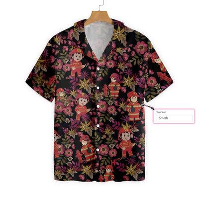 Firefighter Hawaiian Shirt Custom Name, Cute Floral Firefighter Personalized Aloha Shirt For Men - Gift For Firefighter, Husband, Family, Friends - Amzanimalsgift
