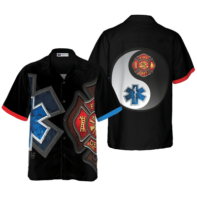 Firefighter Hawaiian Shirt, Firefighter And Paramedic Yin And Yang Aloha Shirt For Men - Gift For Firefighter, Husband, Boyfriend, Family, Friends - Amzanimalsgift