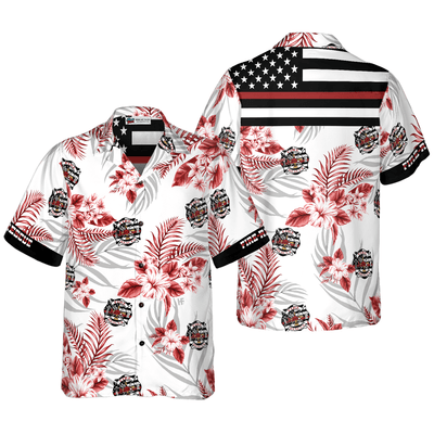 Firefighter Hawaiian Shirt, The Red Line Black American Flag Shirt For Men - Perfect Gift For Men, Firefighter, Husband, Boyfriend, Friend, Family - Amzanimalsgift