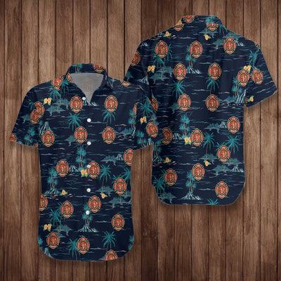 Firefighter Hawaiian Shirt, Tropical Navy Firefighter Shirt For Men - Perfect Gift For Firefighter, Husband, Boyfriend, Friend, Family - Amzanimalsgift