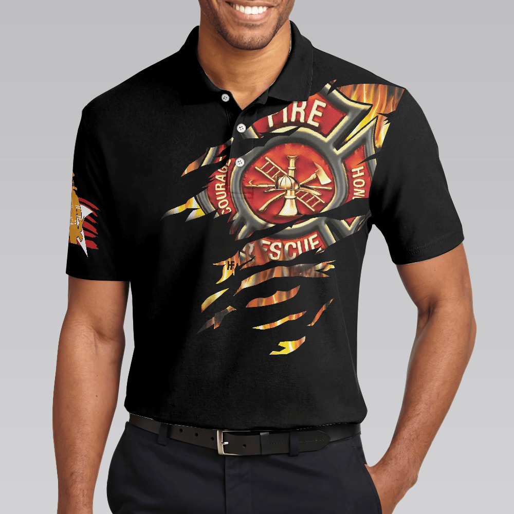 Firefighter Men Polo Shirt, American Firefighter Logo, Black Firefighter Shirt For Men - Cool Gift For Firefighters, Husband, Family, Friends - Amzanimalsgift