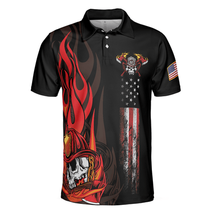 Firefighter Skull Flame Short Sleeve Men Polo Shirt, Black American Flag Firefighter Shirt For Men, Gift For Firefighter - Amzanimalsgift