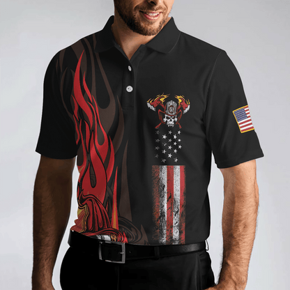 Firefighter Skull Flame Short Sleeve Men Polo Shirt, Black American Flag Firefighter Shirt For Men, Gift For Firefighter - Amzanimalsgift