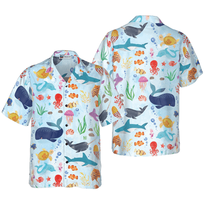Fish Hawaiian Shirt, Ocean Fish Pattern Aloha Shirt For Men - Perfect Gift For Men, Husband, Boyfriend, Friend, Family - Amzanimalsgift