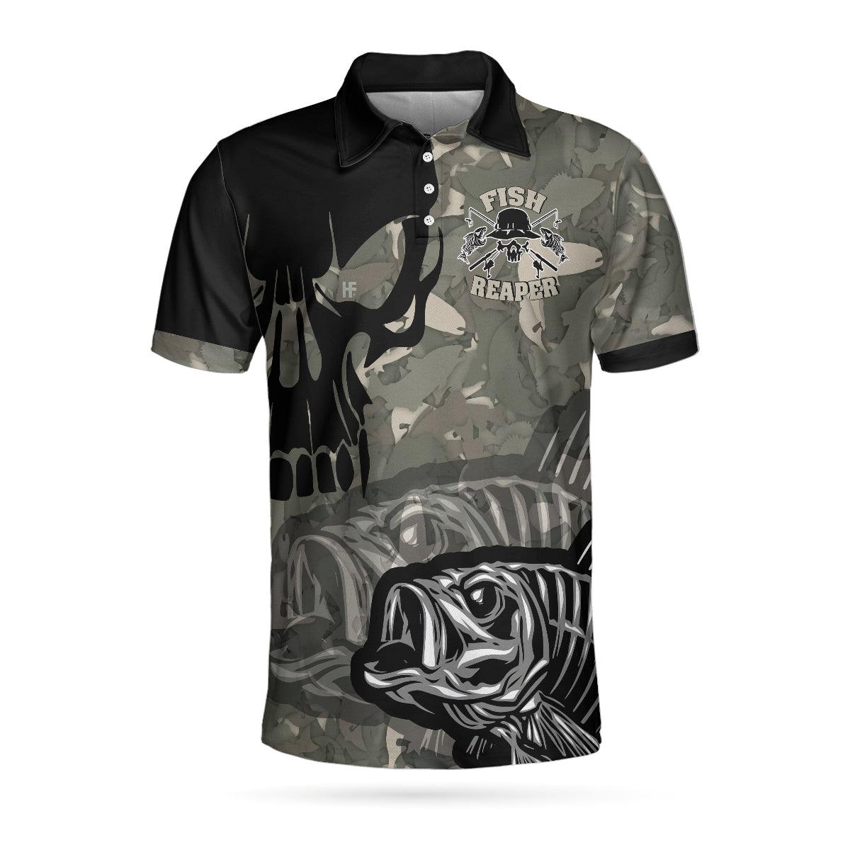 Fish Reaper Men Polo Shirt, Eat Sleep Fishing Repeat Skull Camouflage Polo Shirt, Camo Fishing Shirt For Men - Amzanimalsgift