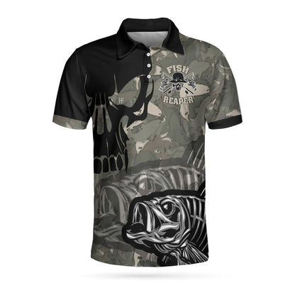 Fish Reaper Men Polo Shirt, Eat Sleep Fishing Repeat Skull Camouflage Polo Shirt, Camo Fishing Shirt For Men - Amzanimalsgift