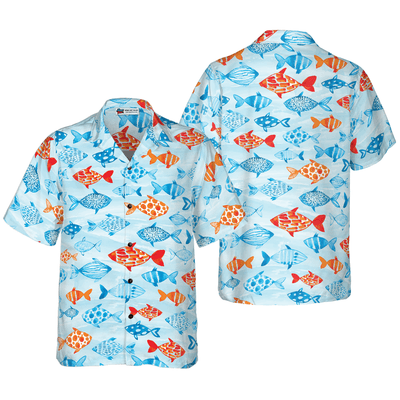 Fish Water Color Pattern Hawaiian Shirt, Colorful Fish Hawaiian Shirt For Men - Perfect Gift For Fish Lovers, Animal Lovers, Friends, Family - Amzanimalsgift
