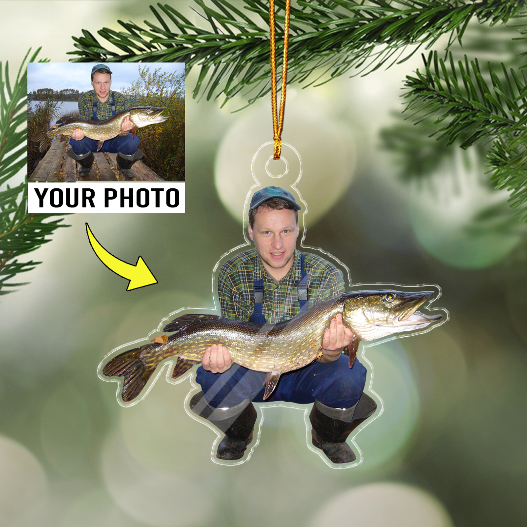 Christmas Ornaments For Fishing Lovers With Customized Photo Custom Shape Acrylic Ornaments