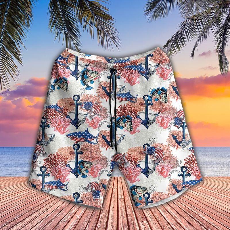 Fishing Aloha Hawaiian Shirt - Anchor, Shark Hawaiian Shirt, Fishing Hawaii Style American Patriot Beach Shirt For Men & Women, Fishermen - Amzanimalsgift