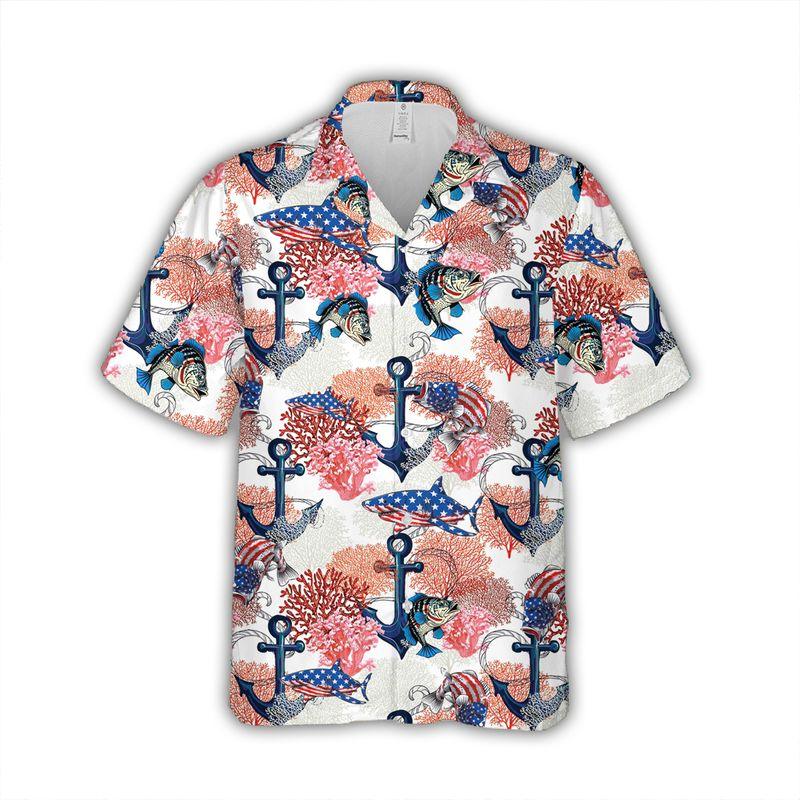 Fishing Aloha Hawaiian Shirts For Summer, Fish USA Flag Bass Fishing Style American Patriot Hawaiian Set Outfits For Men Women, Gift For Friend - Amzanimalsgift