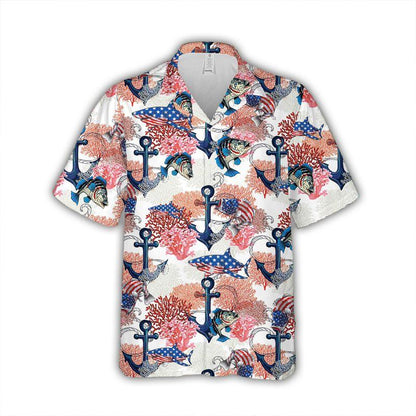 Fishing Aloha Hawaiian Shirts For Summer, Fish USA Flag Bass Fishing Style American Patriot Hawaiian Set Outfits For Men Women, Gift For Friend - Amzanimalsgift