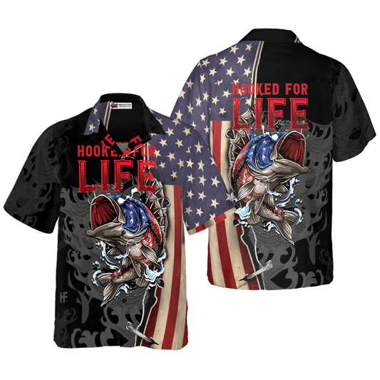 Fishing American Flag Hooked For Life Aloha Hawaiian Shirt For Summer, Colorful Shirt For Men Women, Perfect Gift For Friend, Team, Fishing Lovers - Amzanimalsgift