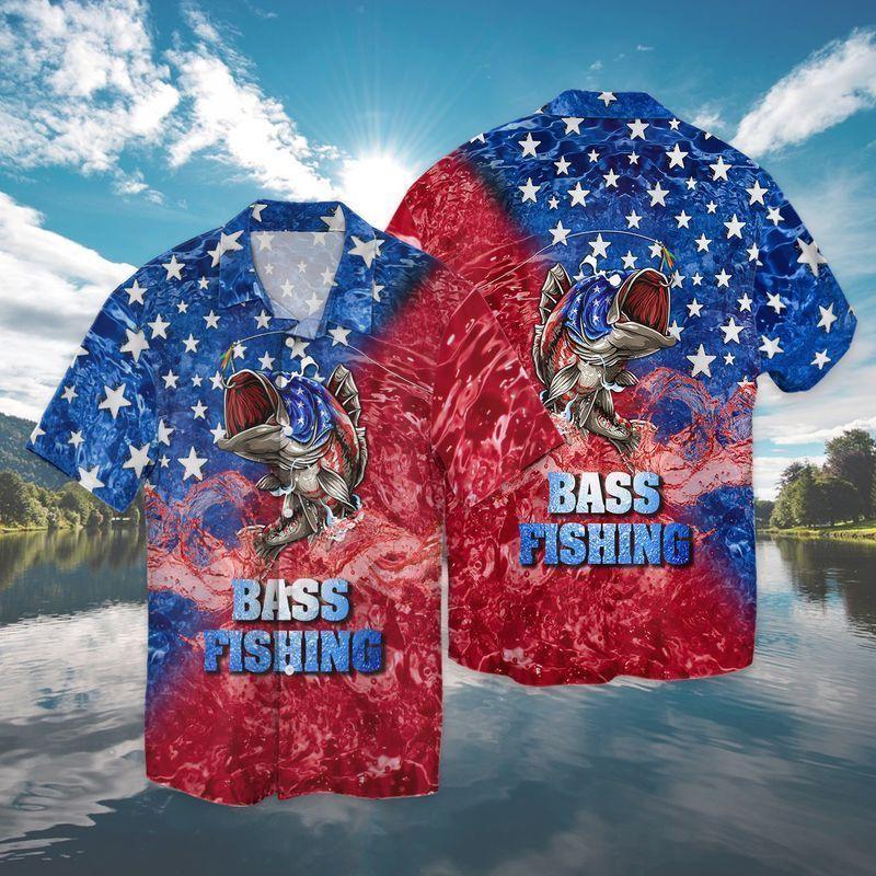 Fishing Hawaiian Shirt, 4th Of July Independence Day Bass Fishing American Flag Aloha Hawaiian Shirts For Men Women, Gift For Summer, Patriot, Friend - Amzanimalsgift