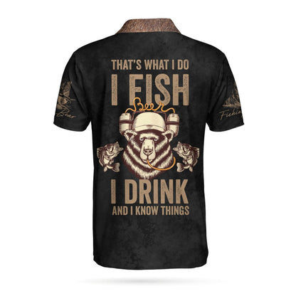 Fishing Polo Shirt, I Fish And I Drink Polo Shirt, Brown Bear Polo Shirt, Best Fishing Shirt - Perfect Gift For Men, Fishing Lovers - Amzanimalsgift