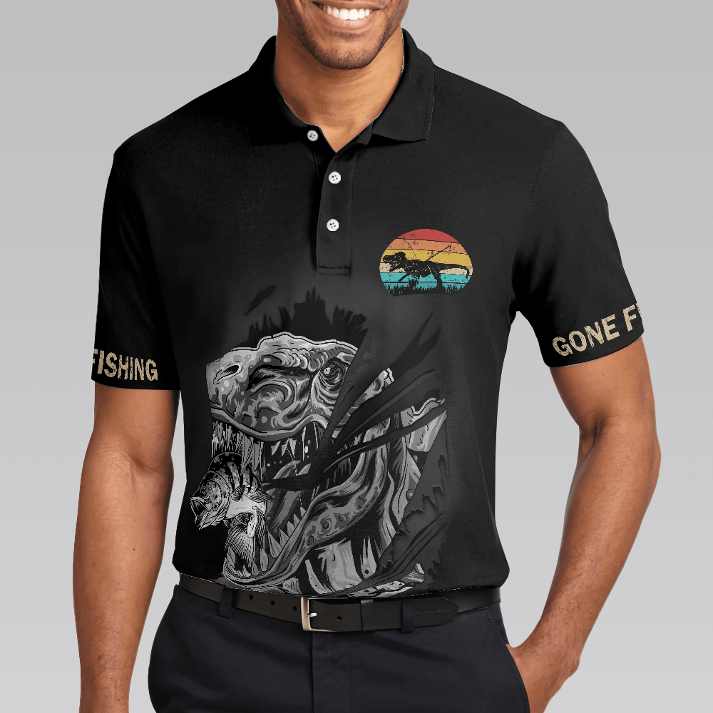 Fishsaurus Rex Gone Fishing Men Polo Shirt, I'm Not Anti-Social Polo Shirt, Best Fishing Shirt For Men, Gift For Fishing Lovers - Amzanimalsgift