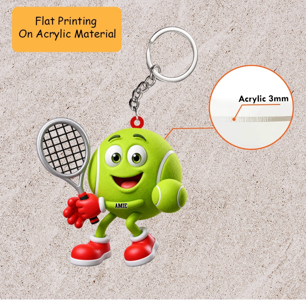 Personalized Tennis Christmas Ornament, Smiling Tennis Ball Mascot With Racket, Custom Ornament Christmas Gift, Keychain Tennis, Car Ornament Tennis