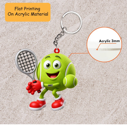 Personalized Tennis Christmas Ornament, Smiling Tennis Ball Mascot With Racket, Custom Ornament Christmas Gift, Keychain Tennis, Car Ornament Tennis
