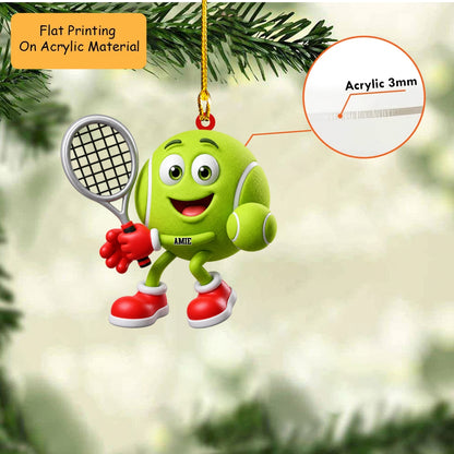 Personalized Tennis Christmas Ornament, Smiling Tennis Ball Mascot With Racket, Custom Ornament Christmas Gift, Keychain Tennis, Car Ornament Tennis