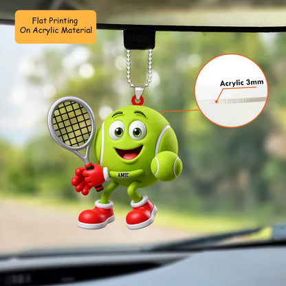 Personalized Tennis Christmas Ornament, Smiling Tennis Ball Mascot With Racket, Custom Ornament Christmas Gift, Keychain Tennis, Car Ornament Tennis