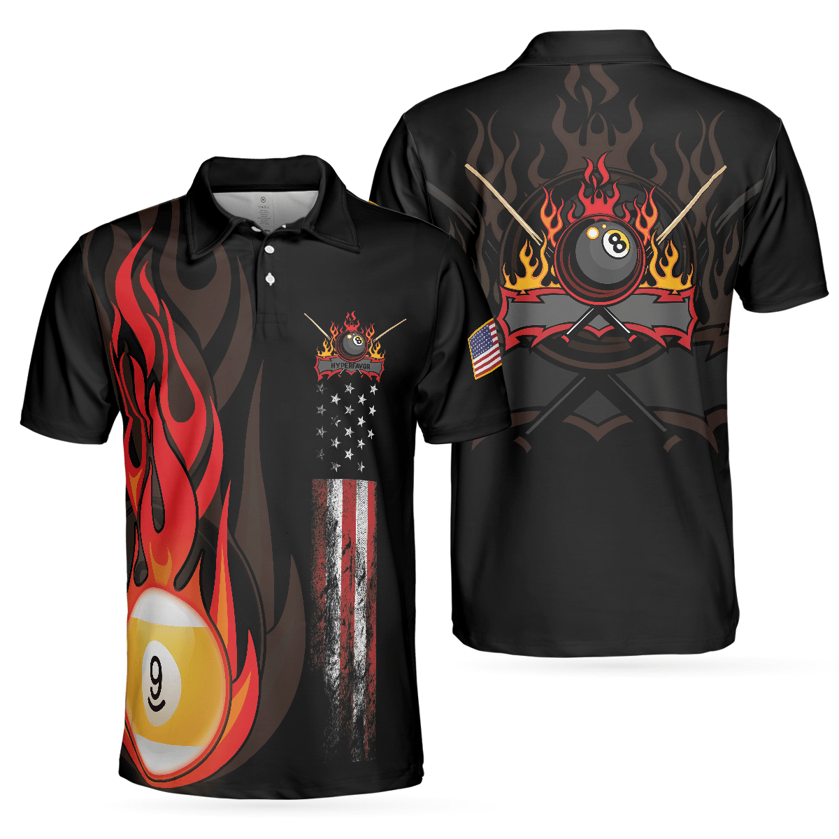 Flame 9 Ball Billiards Pool Men Polo Shirt, American Flag Billiards Shirt For Men, Gift For Pool Players - Amzanimalsgift