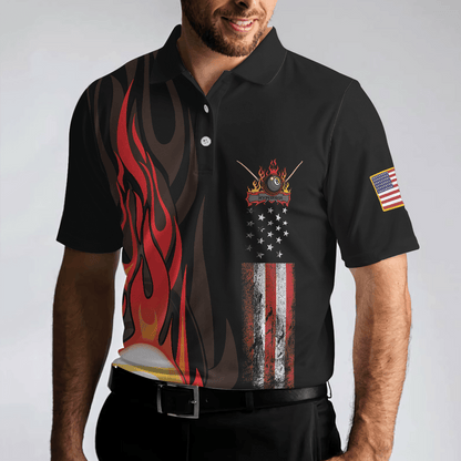 Flame 9 Ball Billiards Pool Men Polo Shirt, American Flag Billiards Shirt For Men, Gift For Pool Players - Amzanimalsgift