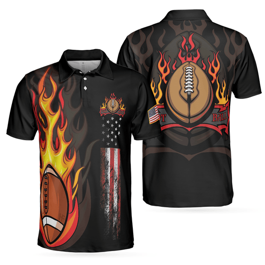 Flame American Football Black Men Polo Shirt, American Flag Football Polo Shirt, Best Football Shirt For Men - Amzanimalsgift