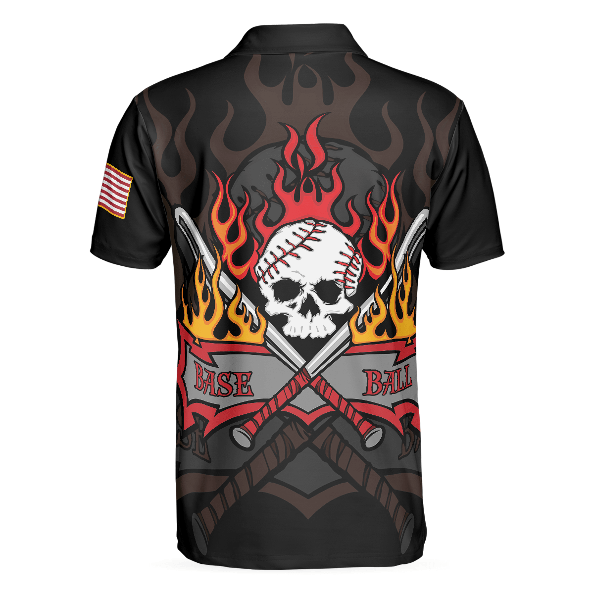 Flame Baseball Skull Men Polo Shirt, Baseball American Flag Polo Shirt, Best Baseball Shirt For Men, Gift For Baseball Lovers - Amzanimalsgift