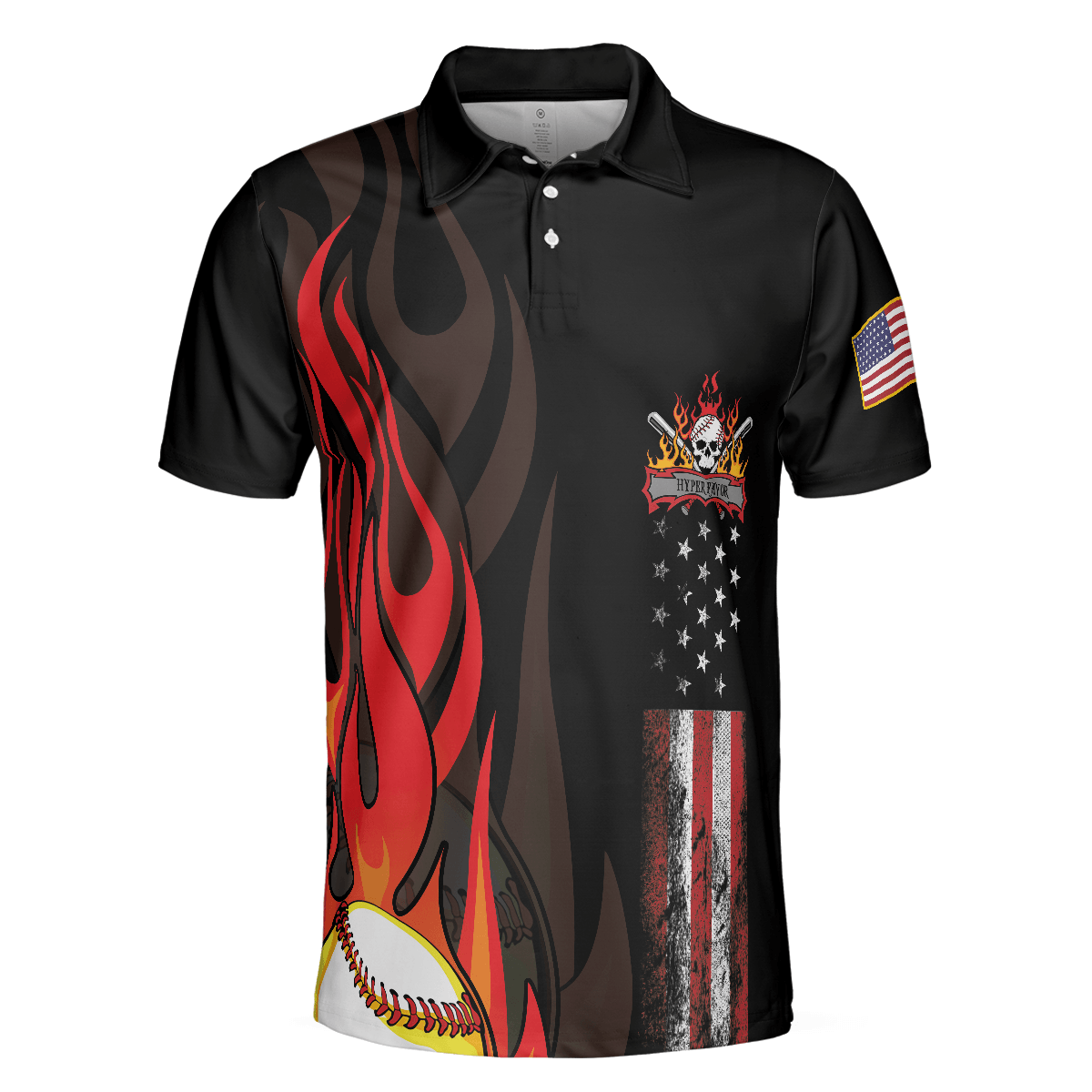 Flame Baseball Skull Men Polo Shirt, Baseball American Flag Polo Shirt, Best Baseball Shirt For Men, Gift For Baseball Lovers - Amzanimalsgift