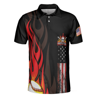 Flame Baseball Skull Men Polo Shirt, Baseball American Flag Polo Shirt, Best Baseball Shirt For Men, Gift For Baseball Lovers - Amzanimalsgift