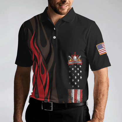Flame Baseball Skull Men Polo Shirt, Baseball American Flag Polo Shirt, Best Baseball Shirt For Men, Gift For Baseball Lovers - Amzanimalsgift