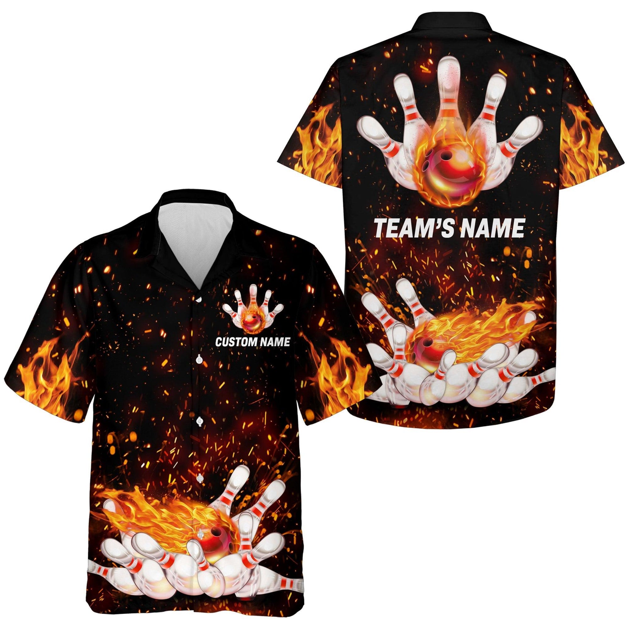 Flame Bowling Custom Name And Team Name Hawaiian Shirt, Fire Bowling Personalized Hawaiian Shirts For Men Women, Team, Bowling Lovers, Bowlers - Amzanimalsgift