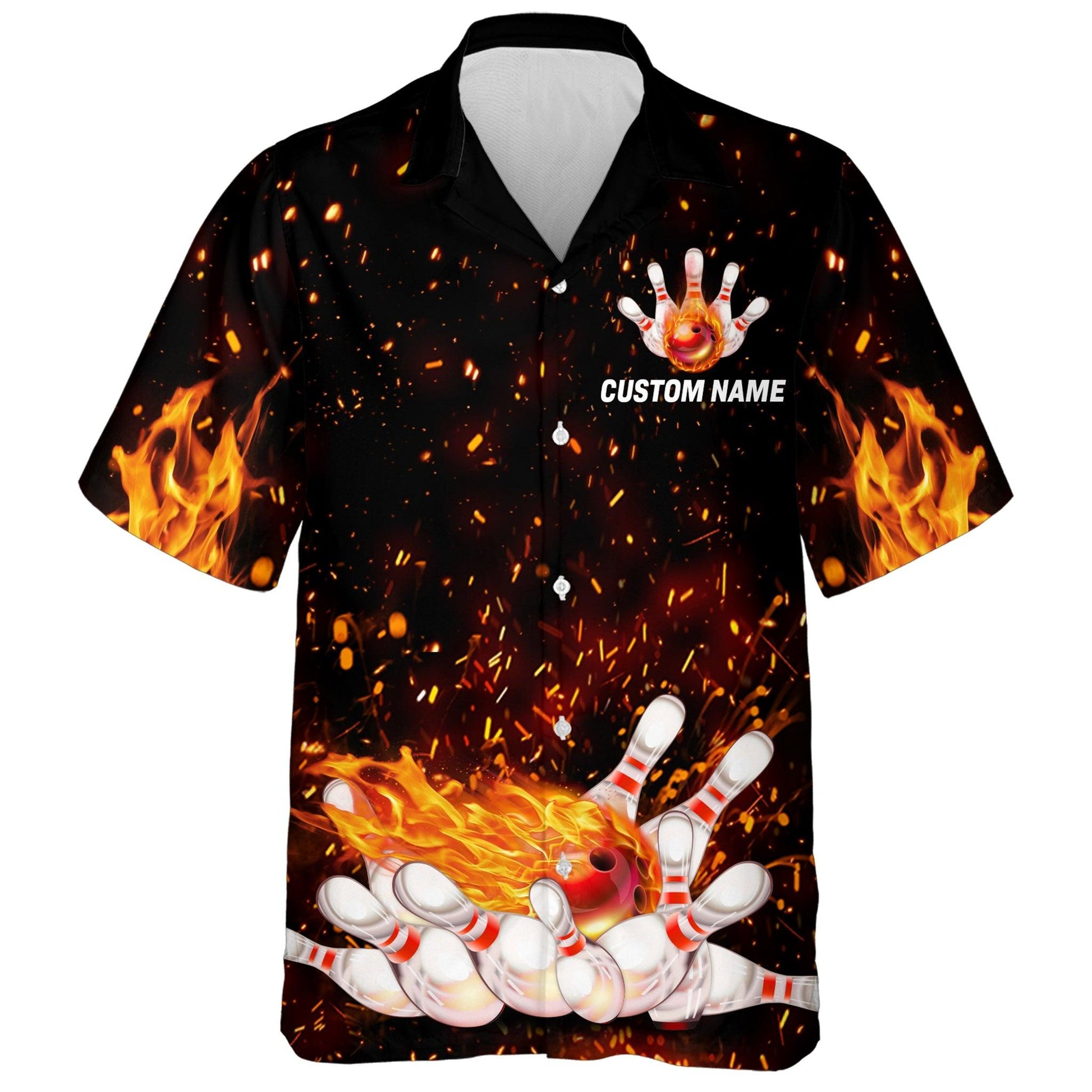 Flame Bowling Custom Name And Team Name Hawaiian Shirt, Fire Bowling Personalized Hawaiian Shirts For Men Women, Team, Bowling Lovers, Bowlers - Amzanimalsgift