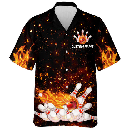 Flame Bowling Custom Name And Team Name Hawaiian Shirt, Fire Bowling Personalized Hawaiian Shirts For Men Women, Team, Bowling Lovers, Bowlers - Amzanimalsgift