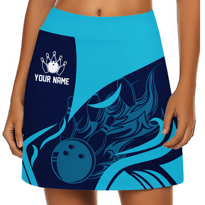 Customized Bowling Trouser Skirts With Shorts Underneath, Flame Bowling Multicolor Skorts With Pockets