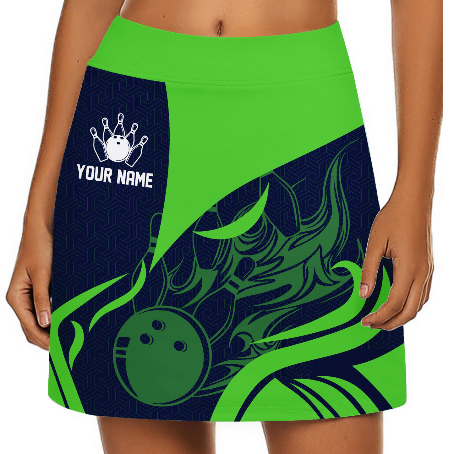 Customized Bowling Trouser Skirts With Shorts Underneath, Flame Bowling Multicolor Skorts With Pockets