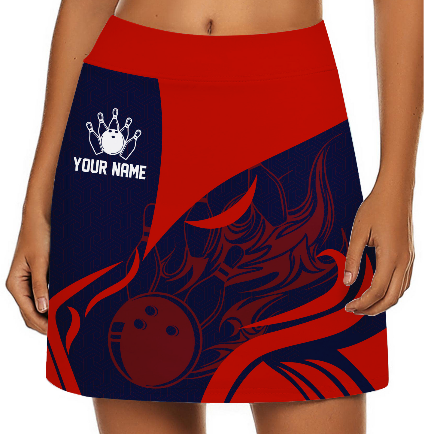 Customized Bowling Trouser Skirts With Shorts Underneath, Flame Bowling Multicolor Skorts With Pockets