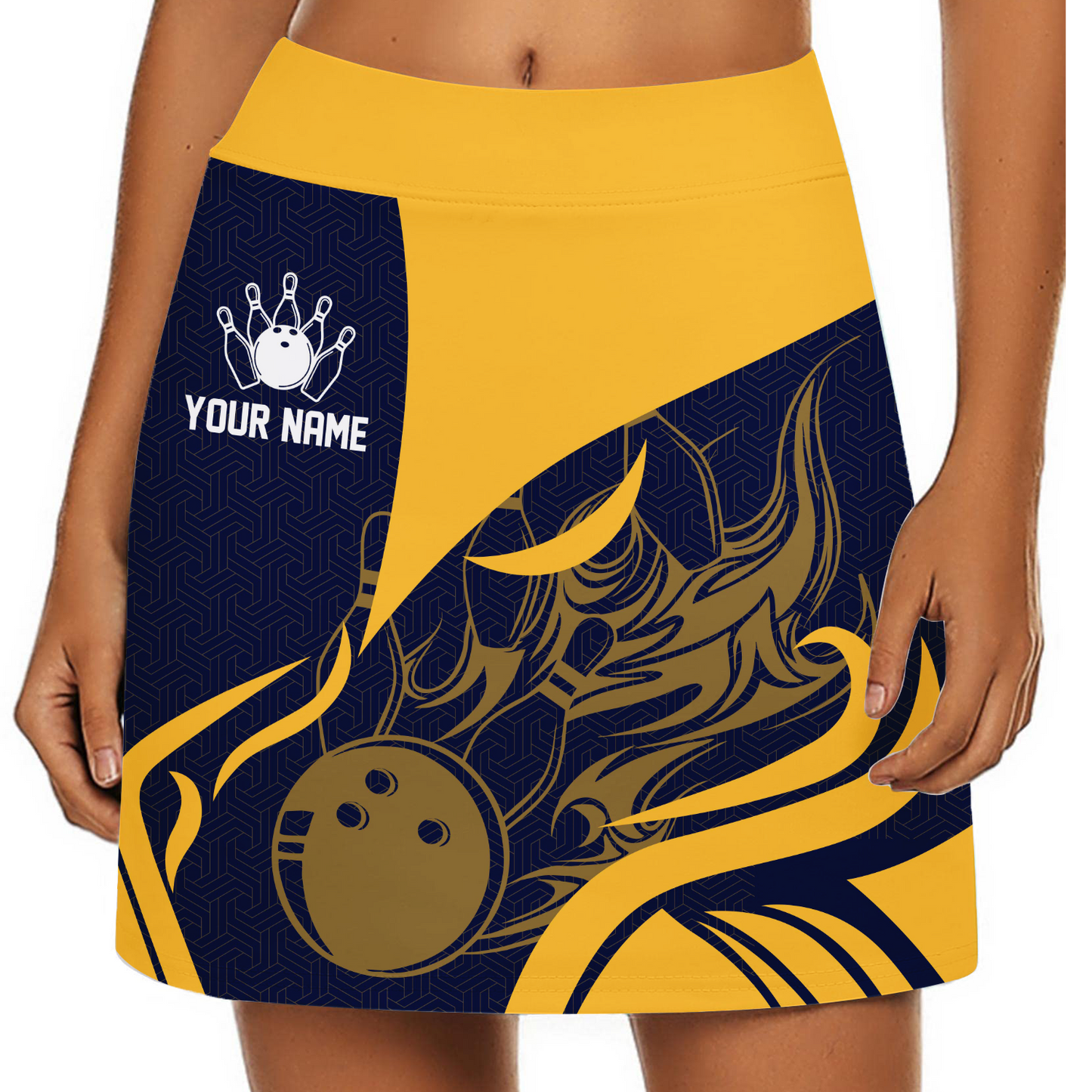 Customized Bowling Trouser Skirts With Shorts Underneath, Flame Bowling Multicolor Skorts With Pockets
