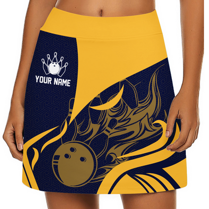 Customized Bowling Trouser Skirts With Shorts Underneath, Flame Bowling Multicolor Skorts With Pockets