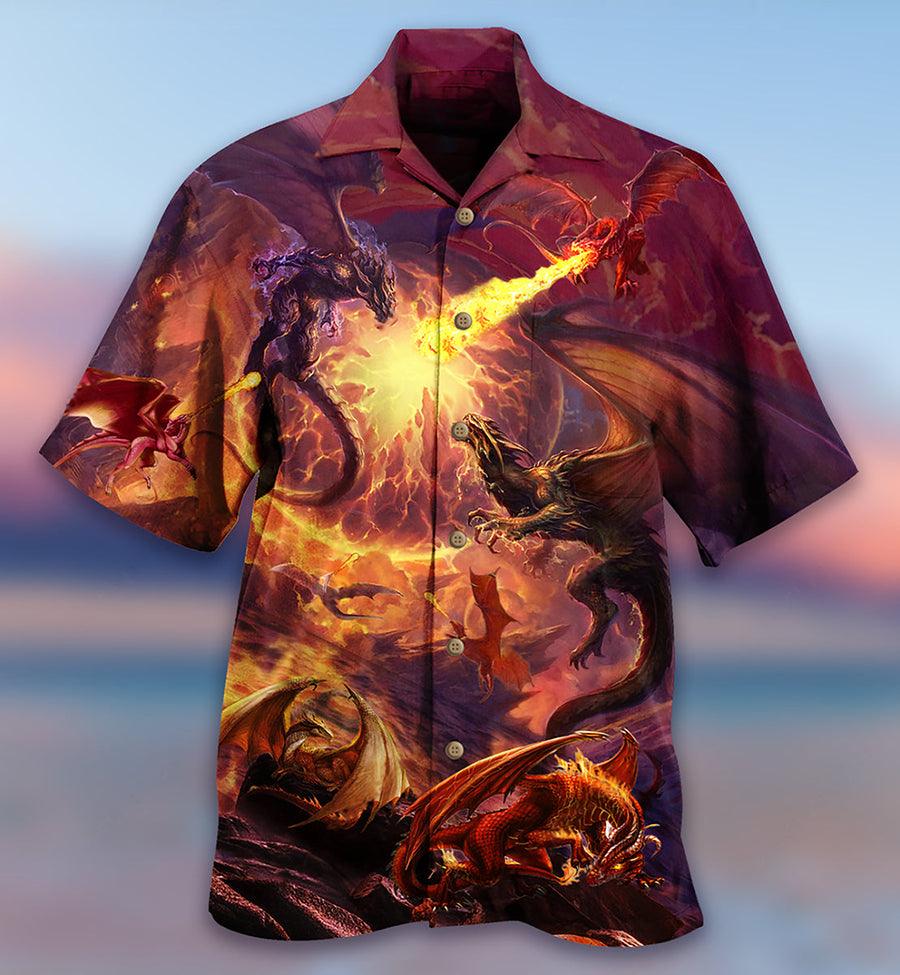 Flame Dragon Aloha Hawaiian Shirt For Summer, Dragon Fighting Together Love Life Hawaiian Shirts Outfit For Men Women, Dragon Lovers - Amzanimalsgift
