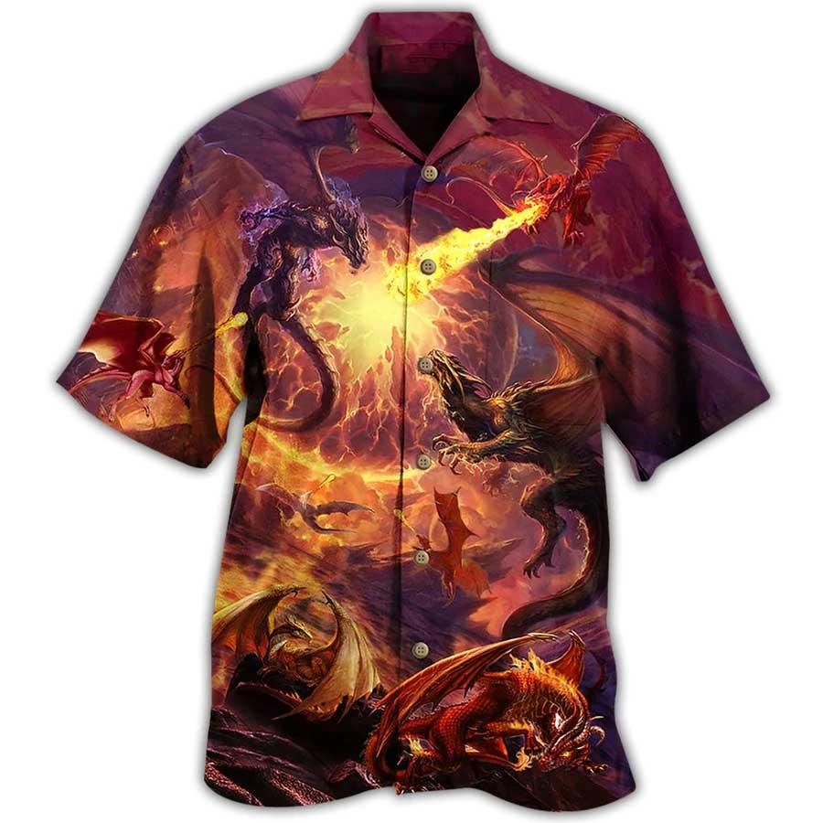 Flame Dragon Aloha Hawaiian Shirt For Summer, Dragon Fighting Together Love Life Hawaiian Shirts Outfit For Men Women, Dragon Lovers - Amzanimalsgift