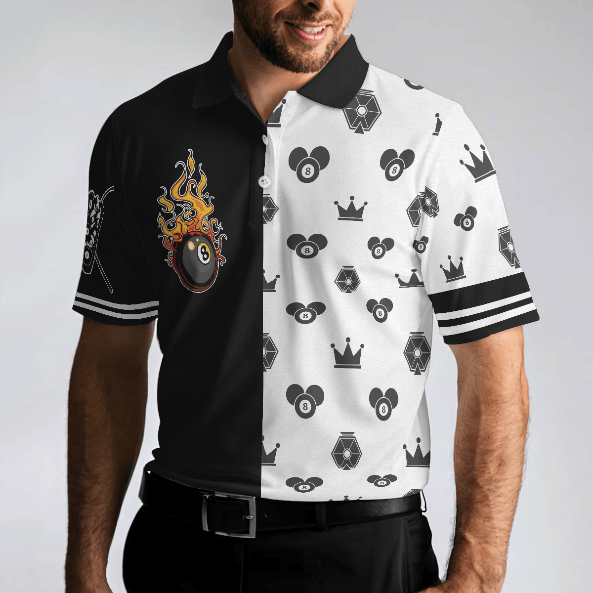 Flame Eight Ball Billiards Men Polo Shirt, Cute Billiards Shirt Design For Men, Best Gift Idea For Billiards Players, Billiards Lovers - Amzanimalsgift