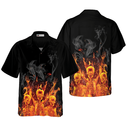 Flame Fire Skeletons Night Party Aloha Hawaiian Shirt For Summer, Colorful Shirt For Men Women, Perfect Gift For Friend, Team, Family - Amzanimalsgift