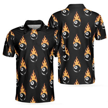 Flaming Billiard 8 Ball Men Polo Shirt, Basic Billiards Shirt Design For Men, Gift Idea For Billiards Lovers - Amzanimalsgift