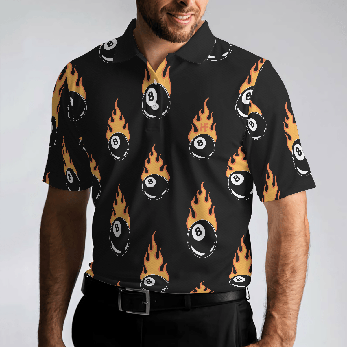 Flaming Billiard 8 Ball Men Polo Shirt, Basic Billiards Shirt Design For Men, Gift Idea For Billiards Lovers - Amzanimalsgift