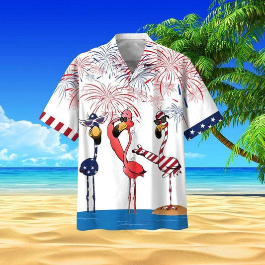 Flamingo Aloha Hawaiian Shirt - Flamingo Tropical Hawaiian Shirt, Firework American Flag Hawaiian Shirt For Men & Women, Flamingo Lover - Amzanimalsgift