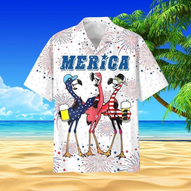 Flamingo Aloha Hawaiian Shirt - Funny Flamingo And Beer Hawaiian Shirt, Fireworks US Flag Hawaiian Shirt For Men & Women, Flamingo Lover - Amzanimalsgift