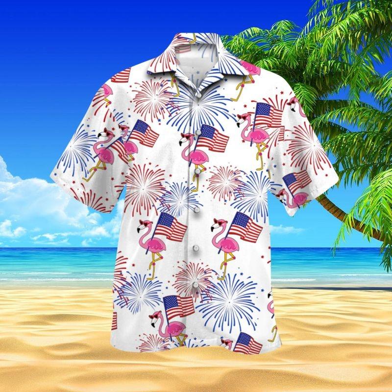 Flamingo Aloha Hawaiian Shirt - Funny Flamingo Hawaiian Shirt, Fireworks US Flag Hawaiian Shirt For Men & Women, Flamingo Lover - Amzanimalsgift